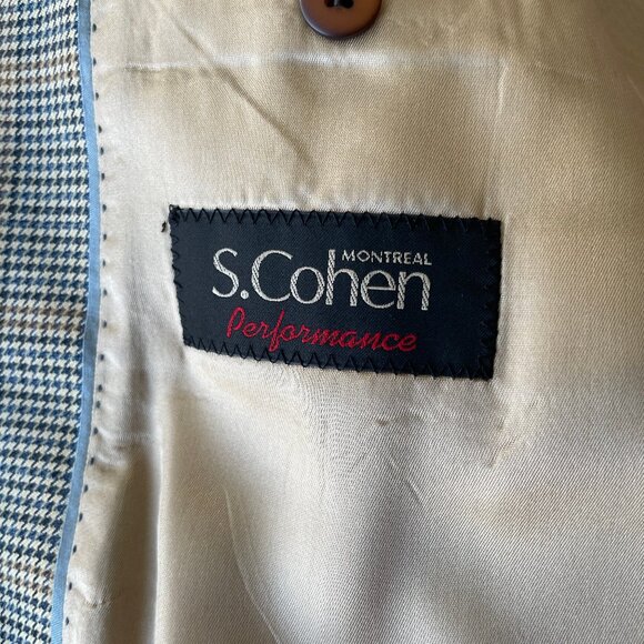 Men's 100% Wool S. Cohen Plaid Blazer in Tan Base with Black Houndstooth Pattern - Picture 2 of 4